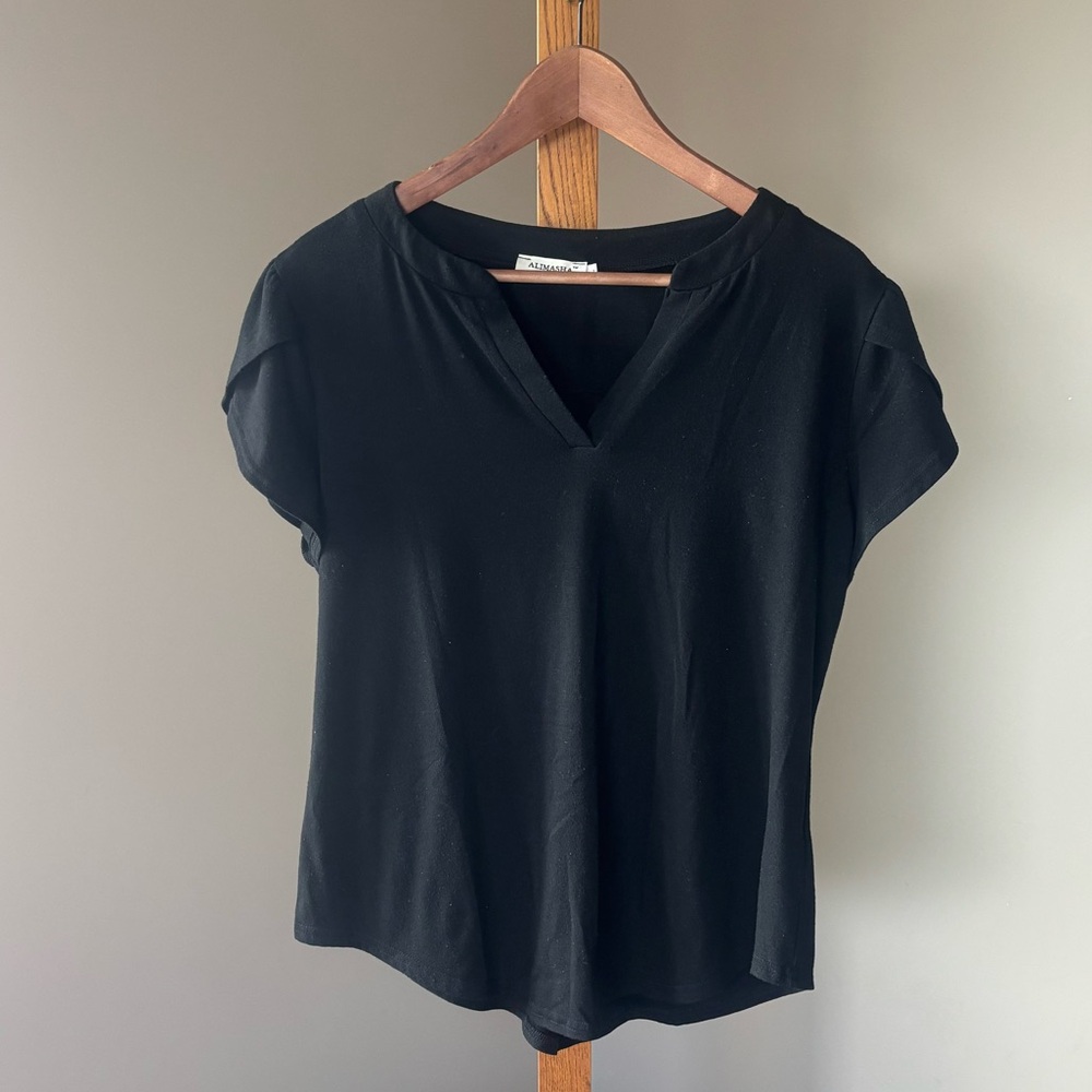 Black Cap Sleeve V-Neck T-Shirt